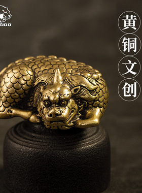 纯黄铜复古法手工匠作旧典藏国风艺术摆件瑞兽麒麟手把件茶宠文玩