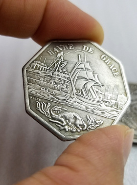 纯手工匠复古法作旧合金复刻道具仿古工艺品八角形异形币章铜镀银