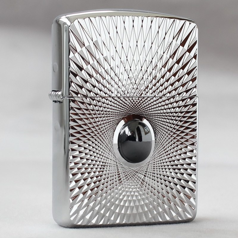 zippo煤油打火机官正品美国芝宝盔甲双面菱形炫光镶嵌幸运黑宝石