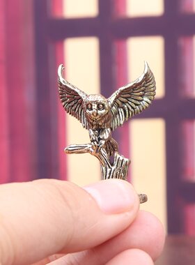 纯黄铜复古法手工匠作旧典藏艺术仿真猫头鹰摆件茶宠文玩客厅玄关