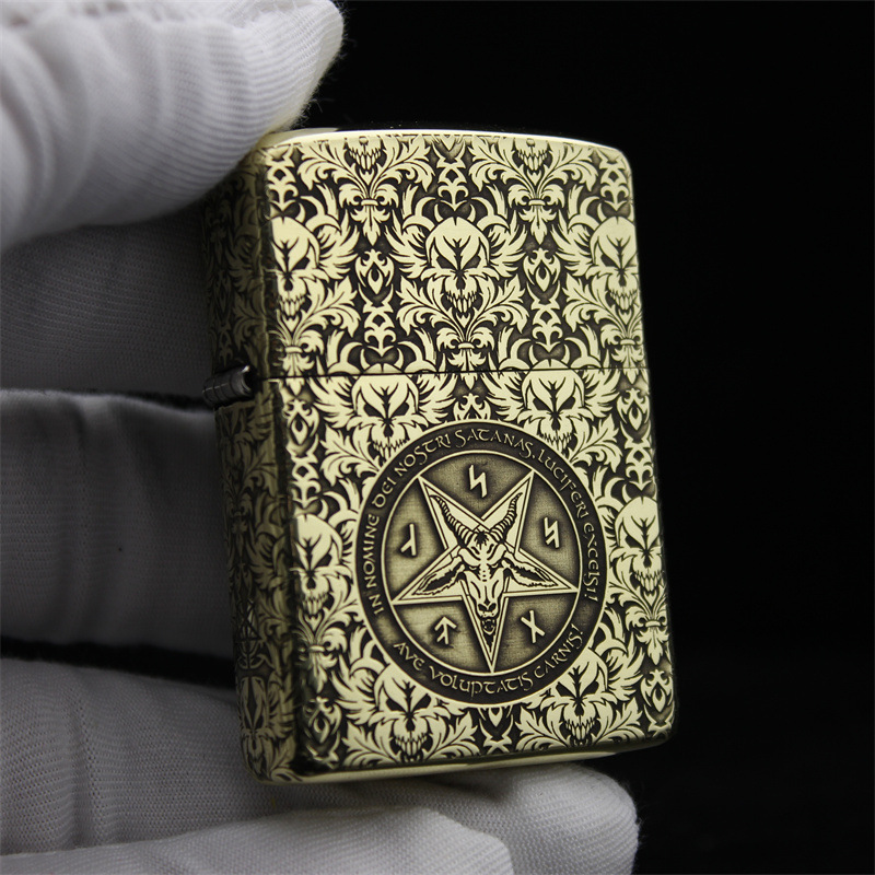 官正品ZIPPO芝宝美国原版防风砂轮煤油打火机雕刻羊头骷髅玫瑰花
