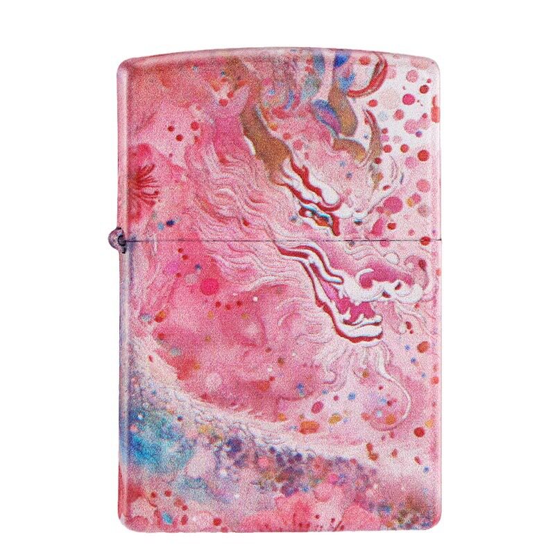 官正品ZIPPO芝宝美国原版防风砂轮煤油打火机粉色桃花龙梦幻祥云