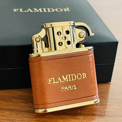 法国品牌FLAMIDOR欧式手工贴皮复古超薄经典5998翻盖式煤油打火机