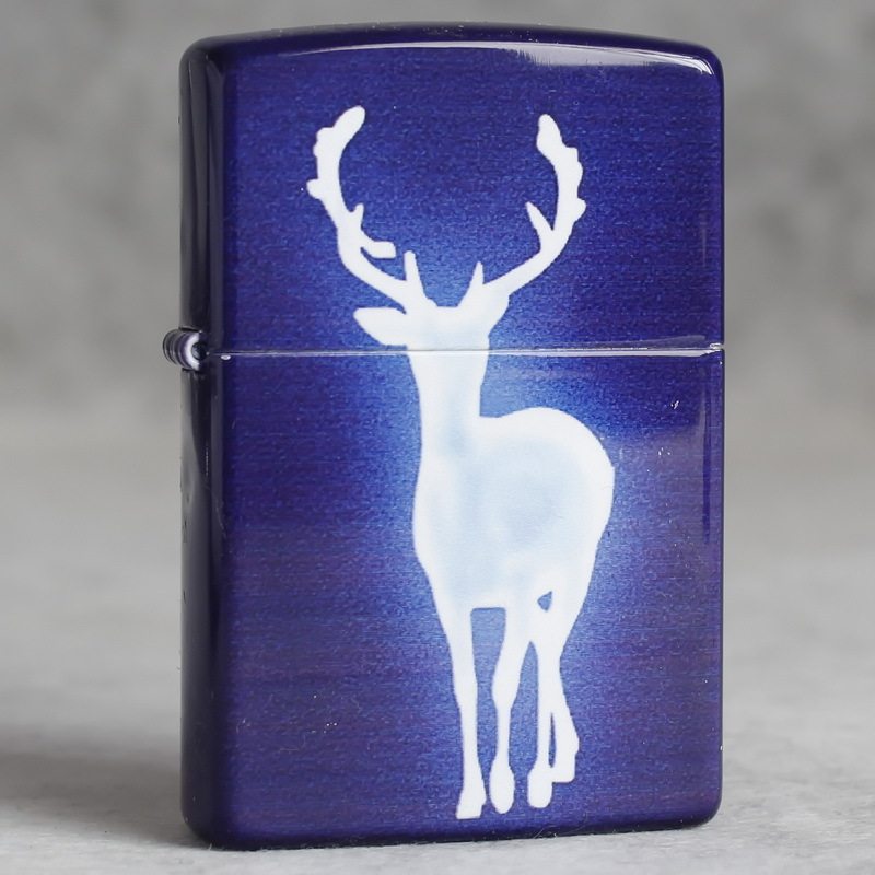 zippo煤油打火机官正品美国芝宝彩绘蓝色亮光漆梦幻感一路鹿有你