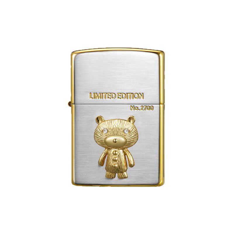 zippo煤油打火机官正品美国芝宝韩版银色拉丝贴章可爱小熊猫标志
