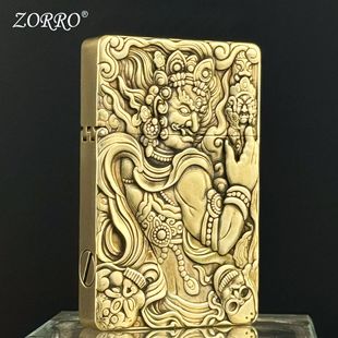 纯铜砂轮防风煤油打火机定制黄铜浮雕不动明王双面 ZORRO佐罗正品