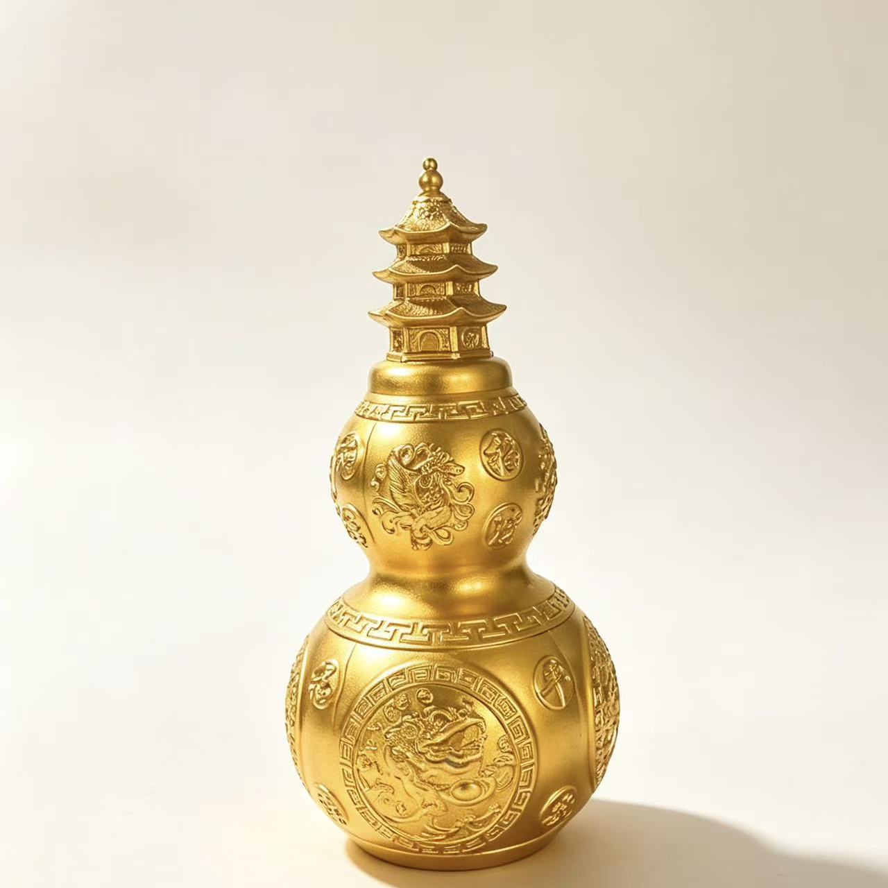 纯黄铜复古法手工匠作旧典藏艺术金蟾塔四神兽招财葫芦宅玄关摆件