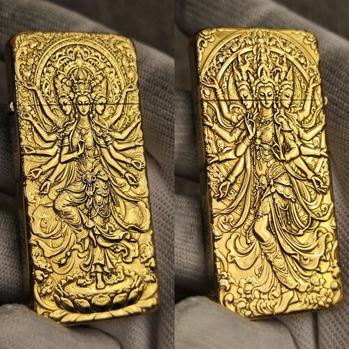 zorro佐罗正品砂轮煤油打火机黄铜壳二代窄款超薄浮雕千手观音佛