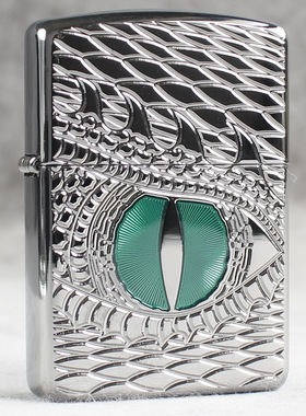 zippo煤油打火机官正品美国芝宝银色厚盔甲野兽瞳绿色龙睛眼力量
