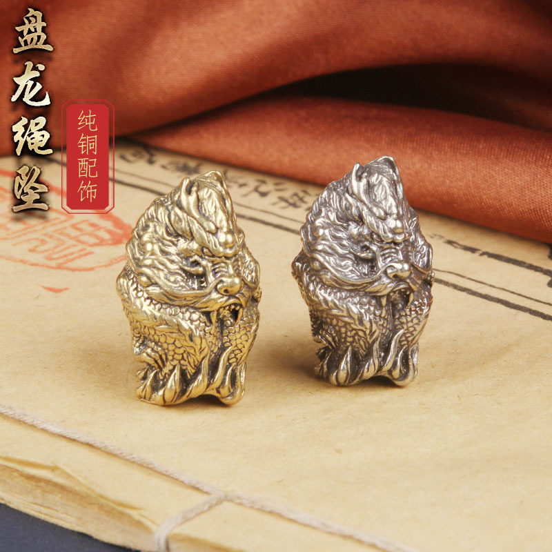 纯黄铜复古法手工匠作旧典藏艺术盘龙刀坠国潮祥龙EDC绳坠绳吊坠