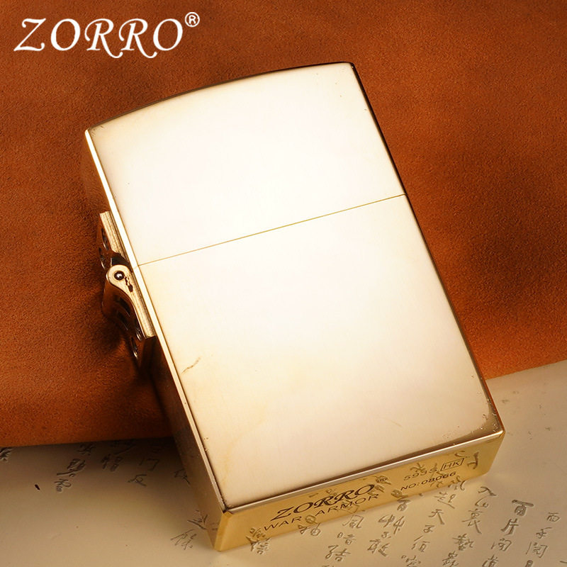 zorro佐罗正品砂轮煤油打火机原铜外铰链超大厚重盔甲光板收藏级