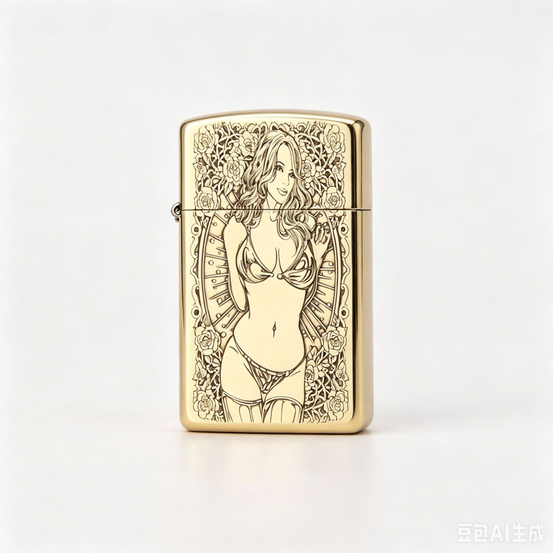 zippo煤油打火机官正品美国芝宝黄铜金色纤巧窄款浮雕玫瑰花美女