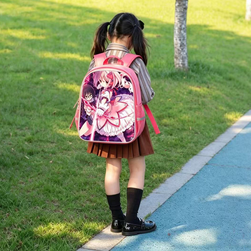 魔法少女小圆幼儿园书包小学生双层大容量双肩包粉红色女生背包潮