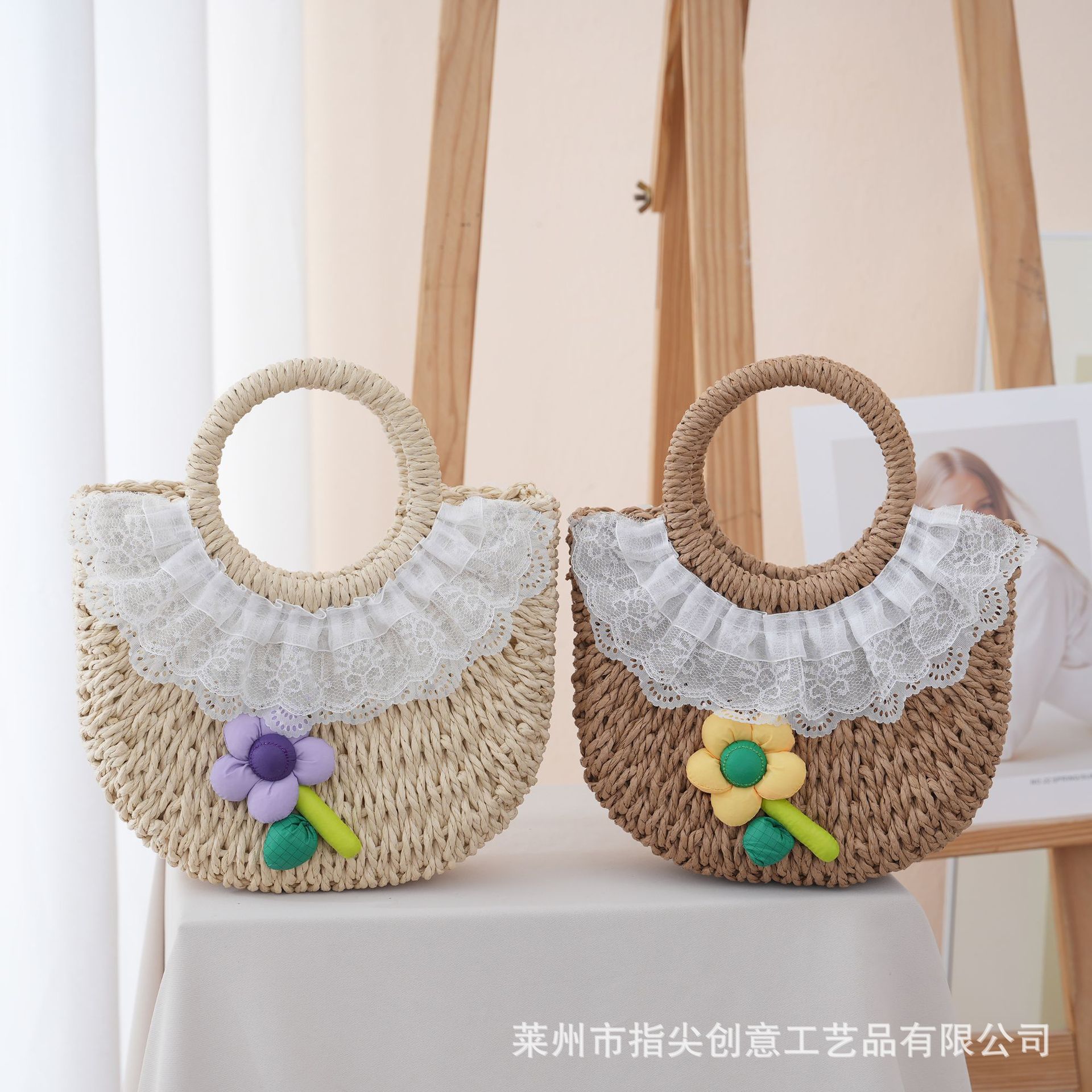 夏季草编手工半圆月亮度假女包