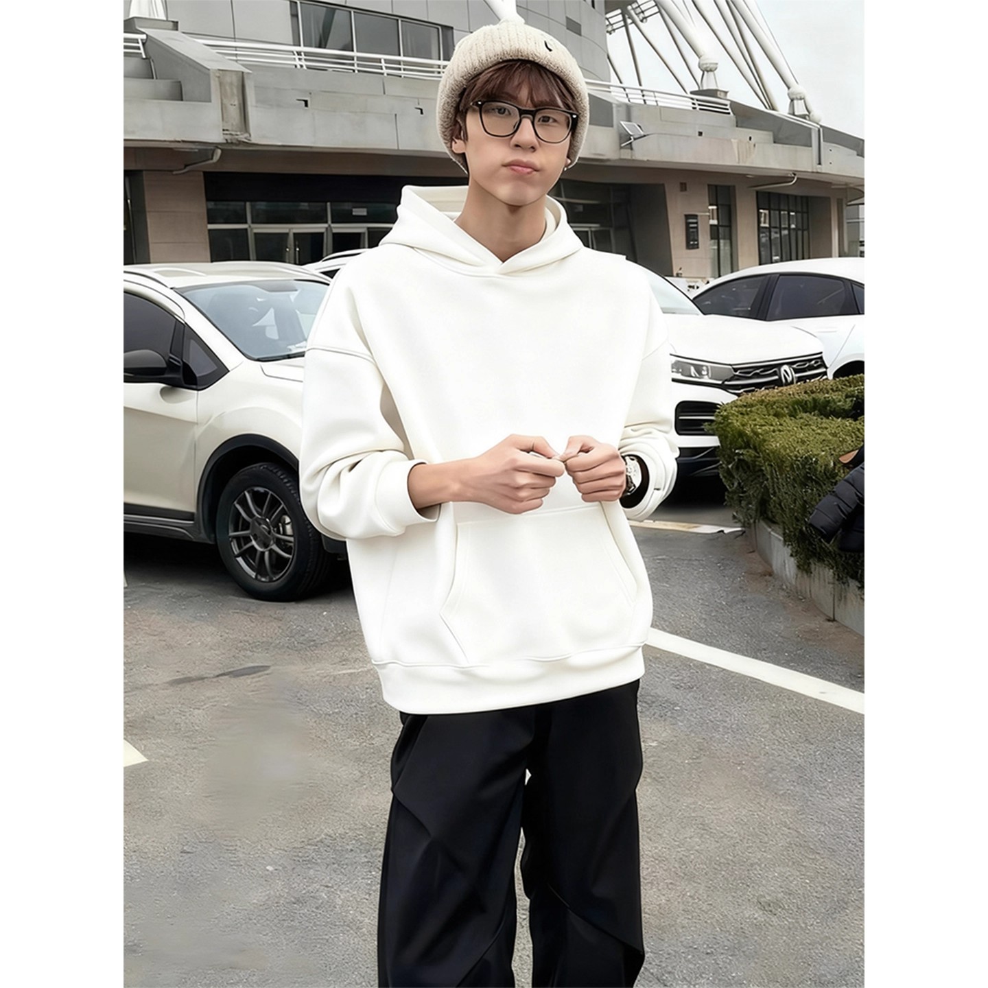 白色银狐绒连帽卫衣秋冬季男女