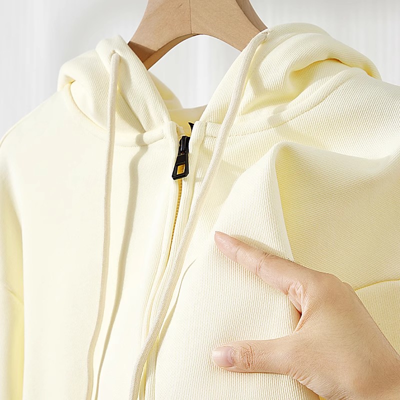 奶杏色450G重磅银狐绒开衫卫衣