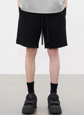 美式重磅440G潮牌纯色基础款短裤男休闲宽松夏季黑色运动五分裤子