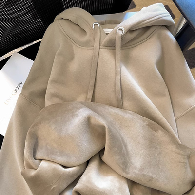 450G纯色连帽加绒卫衣卫衣男女款