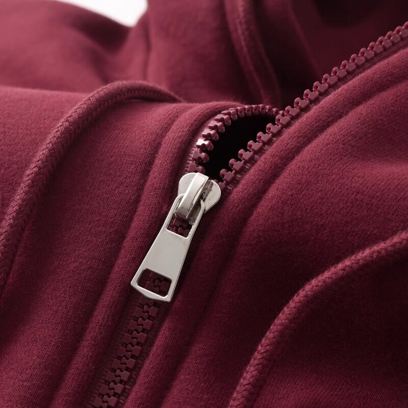 安可拉红重磅420G拉链开衫连帽卫衣男女秋冬季酒红色上衣纯色外套