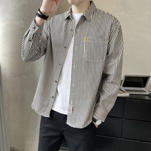 休闲宽松百搭春秋款 条纹衬衫 时尚 2024新款 休闲痞帅衬衣外套 男长袖
