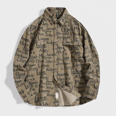 复古重磅灯芯绒长袖衬衫男外套春秋季日系宽松百搭工装衬衣ins潮