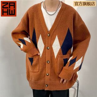 简约高档毛衣外套男开衫冬秋季新款拼色休闲青年男士外穿针织衫