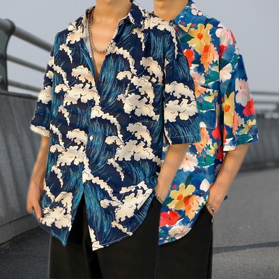 夏威夷衬衫短袖冰丝潮ins痞帅
