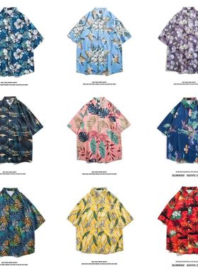 vintae12短袖碎花衬衫夏季港风复古花衬衫宽松夏威夷度假情侣衬衣