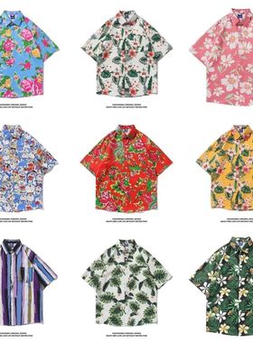 港风复古12vitage花衬衫短袖泰式夏威夷风设计感痞帅宽松衬衣男女