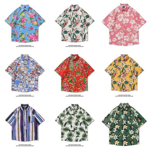 港风复古12vitage花衬衫短袖泰式夏威夷风设计感痞帅宽松衬衣男女