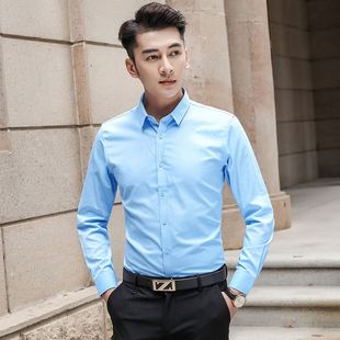 帅气个性 韩版 商务职业正装 2021秋季 衬衣 男士 潮流修身 工作衬衫 新款