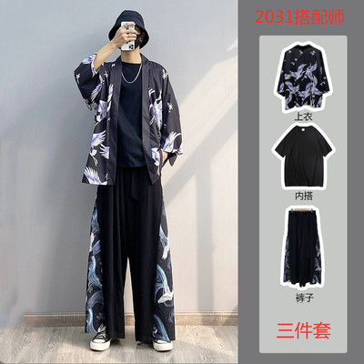 三件套kimono道袍男中国风套装潮流汉服夏季唐装古风网红衣服古装