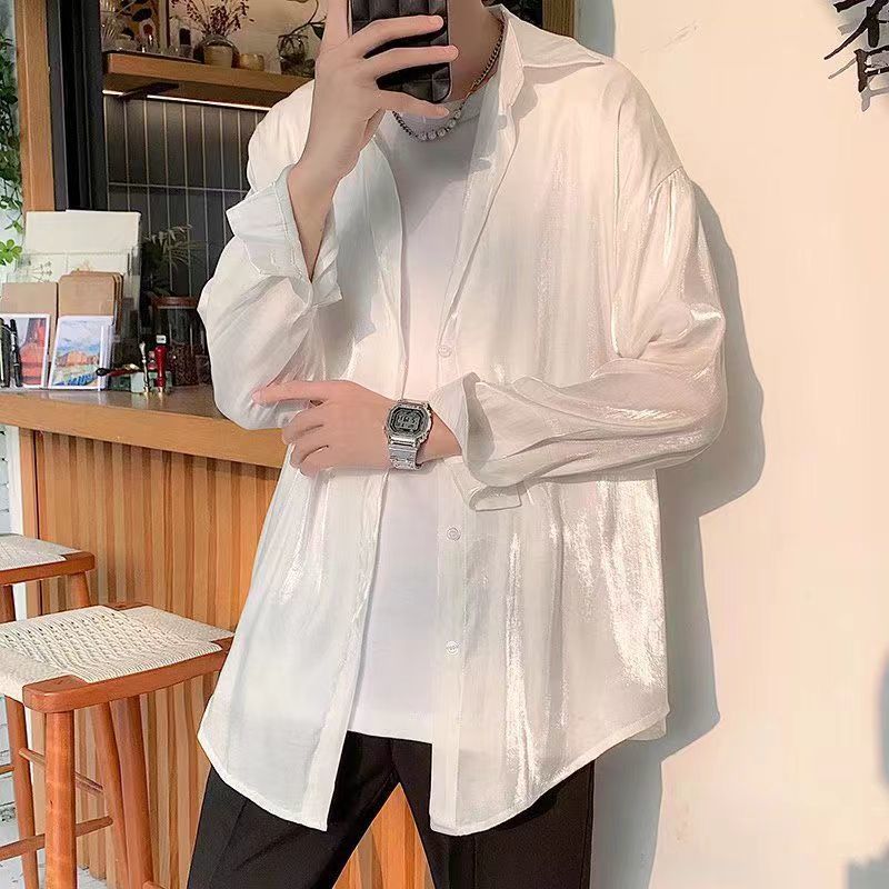 方领长袖珠光珠光防晒衣男图片