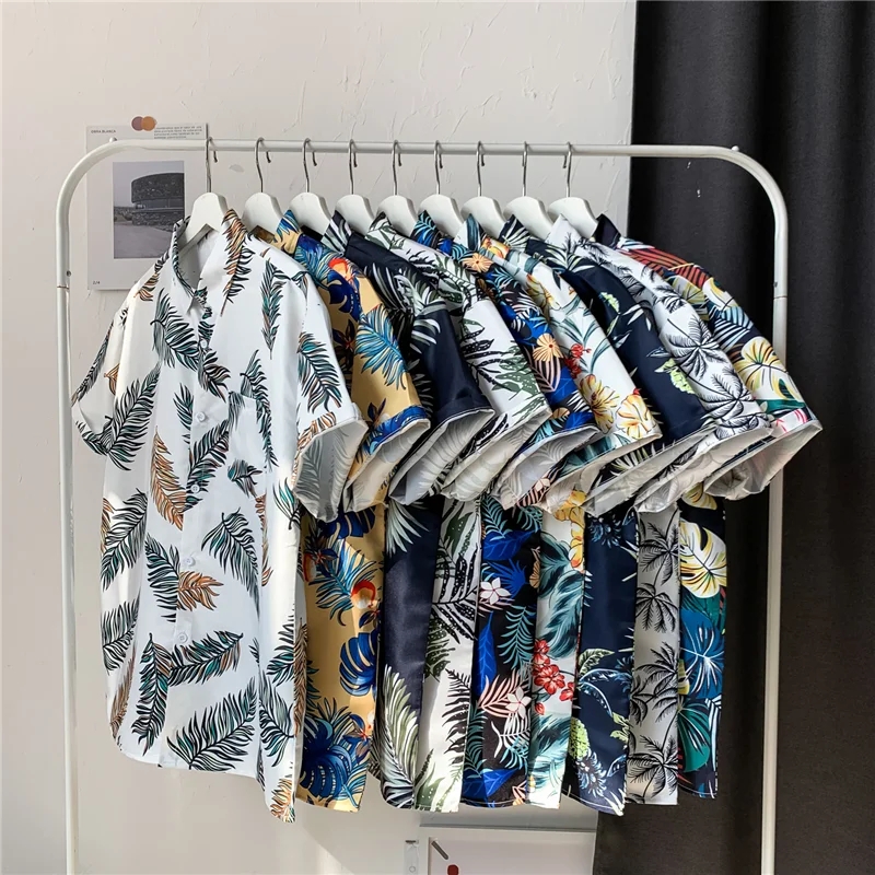 夏天港风ins花短袖衬衫男女韩版潮流复古夏威夷情侣休闲沙滩衬衣