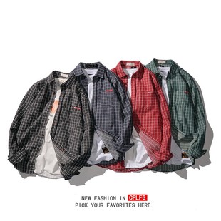 韩范情侣衬衫 春秋日系韩版 子长袖 小红标原宿风格 BF风男女学生时尚