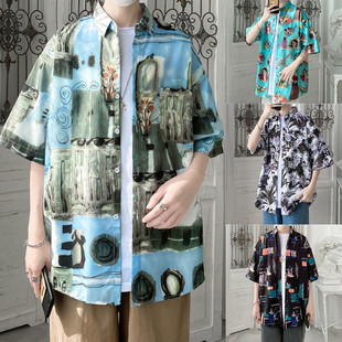 泰国花衬衫男复古港味夏威夷海边沙滩度假衬衣夏天短袖上衣服情侣