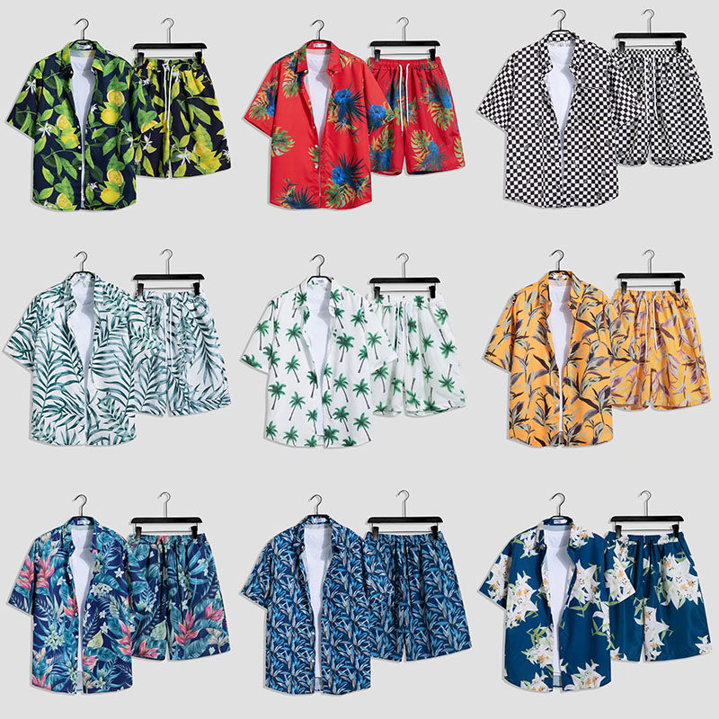 2022青春夏威夷夏季沙滩套装男女宽松运动休闲速干潮牌情侣上衣裤