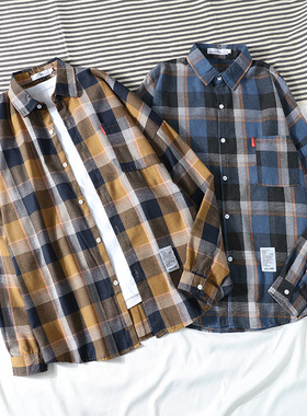 春秋季出游穿搭格子休闲男宽松韩版2020初秋情侣格格衬衫轻熟外套