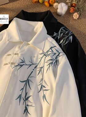 新中式中国风长袖衬衫男女白色设计感高级刺绣盘扣汉元素唐装衬衣
