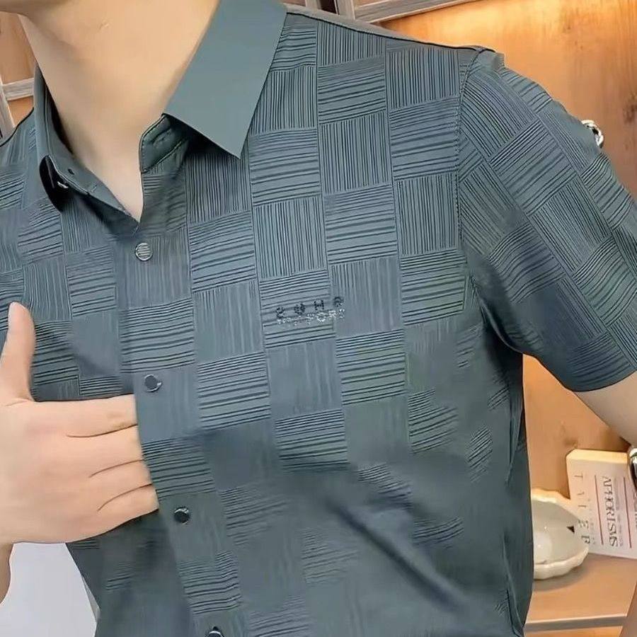 2024夏季新款男士短袖衬衫时尚帅气商务潮流休闲修身百搭免烫衬衣