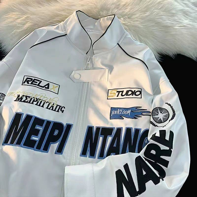 pu皮棒球服外套男春秋机车赛车服ins潮牌痞帅上衣美式飞行员夹克