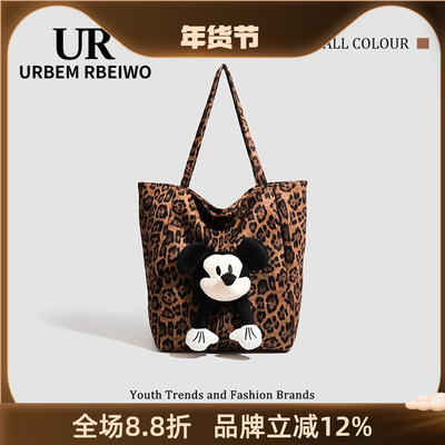 UR包包女秋冬复古豹纹托特包可爱米奇单肩包大容量腋下手提通勤包
