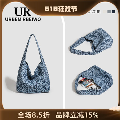 UR包包女韩国高颜值小众帆布水桶包洋气百搭豹纹托特包单肩腋下包