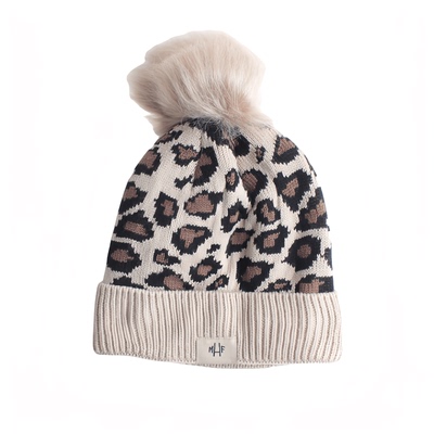 妞妞家秋冬款女士毛毛球提花厚实毛织保暖女士帽子7358