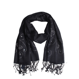 妞妞家秋季新品女士桑蚕丝羊绒刺绣宽版流苏围巾8165