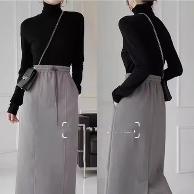 妞妞家秋冬款女士简约舒适堆堆领高弹显瘦长袖百搭针织打底衫6551