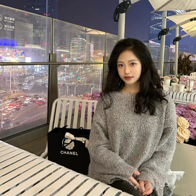 妞妞家春秋款女士圆领亮线宽版长袖欧美风套头毛衣7915