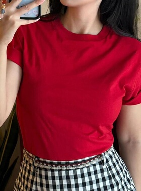 妞妞家夏季新品男女同款纯棉简约百搭短袖T恤2240