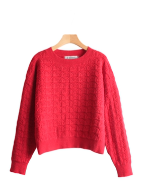 妞妞家春秋款女士圆领小宽松立体波浪长袖套头毛衣6712