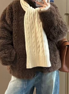 妞妞家秋冬新品男女同款麻花复古老钱风经典毛织情侣围巾2233